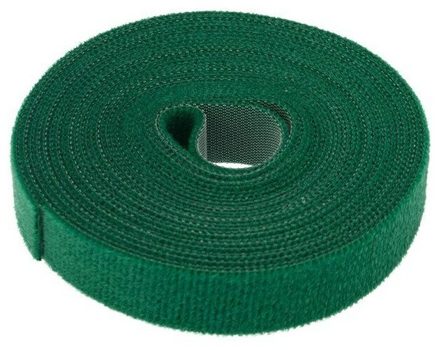 Лента липучка самоклеющаяся многоразовая 5 м х 20 мм для проводов, зеленая