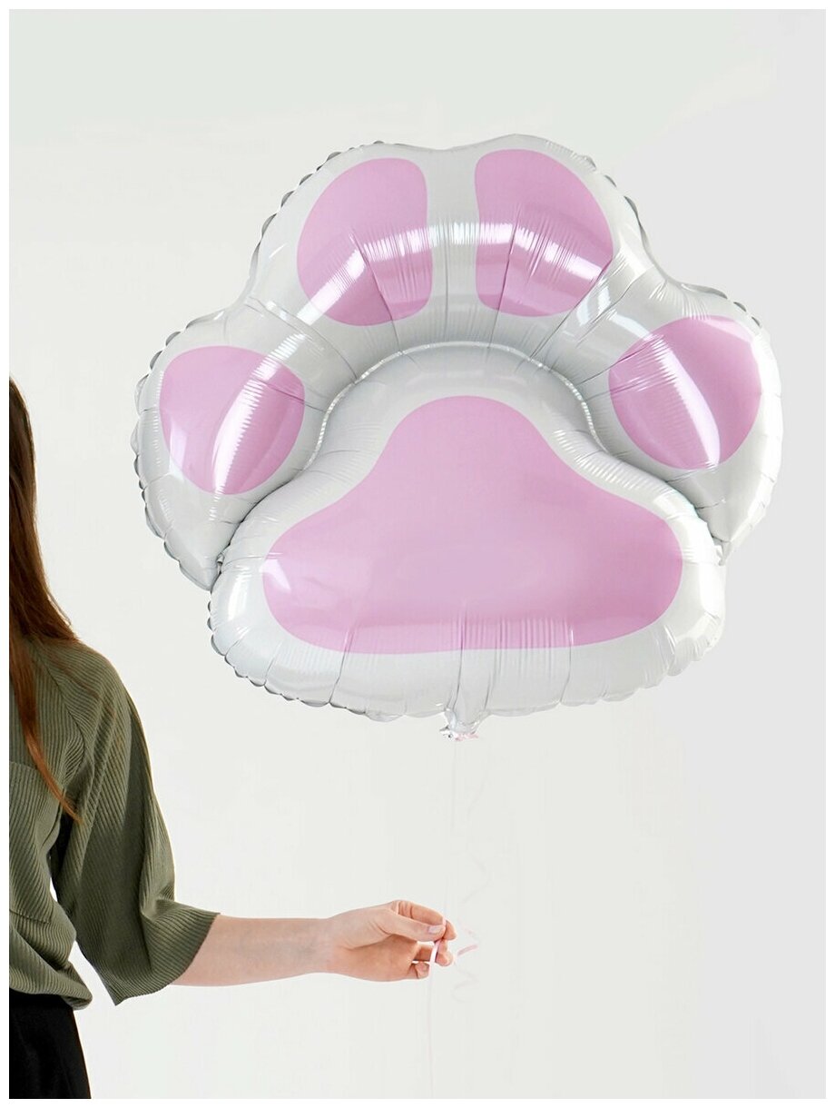 Воздушный шар фольгированный Flexmetal фигурный, Кошачья лапка розовая, Котик, 73 см