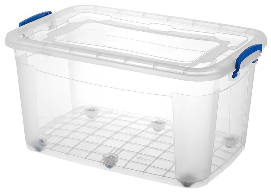 фото Контейнер 50 л 63х40,5х33 см Storage Box с синими ручками на колёсах