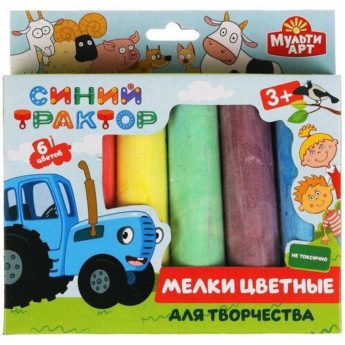 Мелки цветные Синий трактор 6 цв, асфальтовые MultiArt