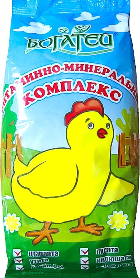 Премикс витаминно-минеральный для цыплят, утят, гусят, индюшат и другой домашней птицы Богатей (500 гр)