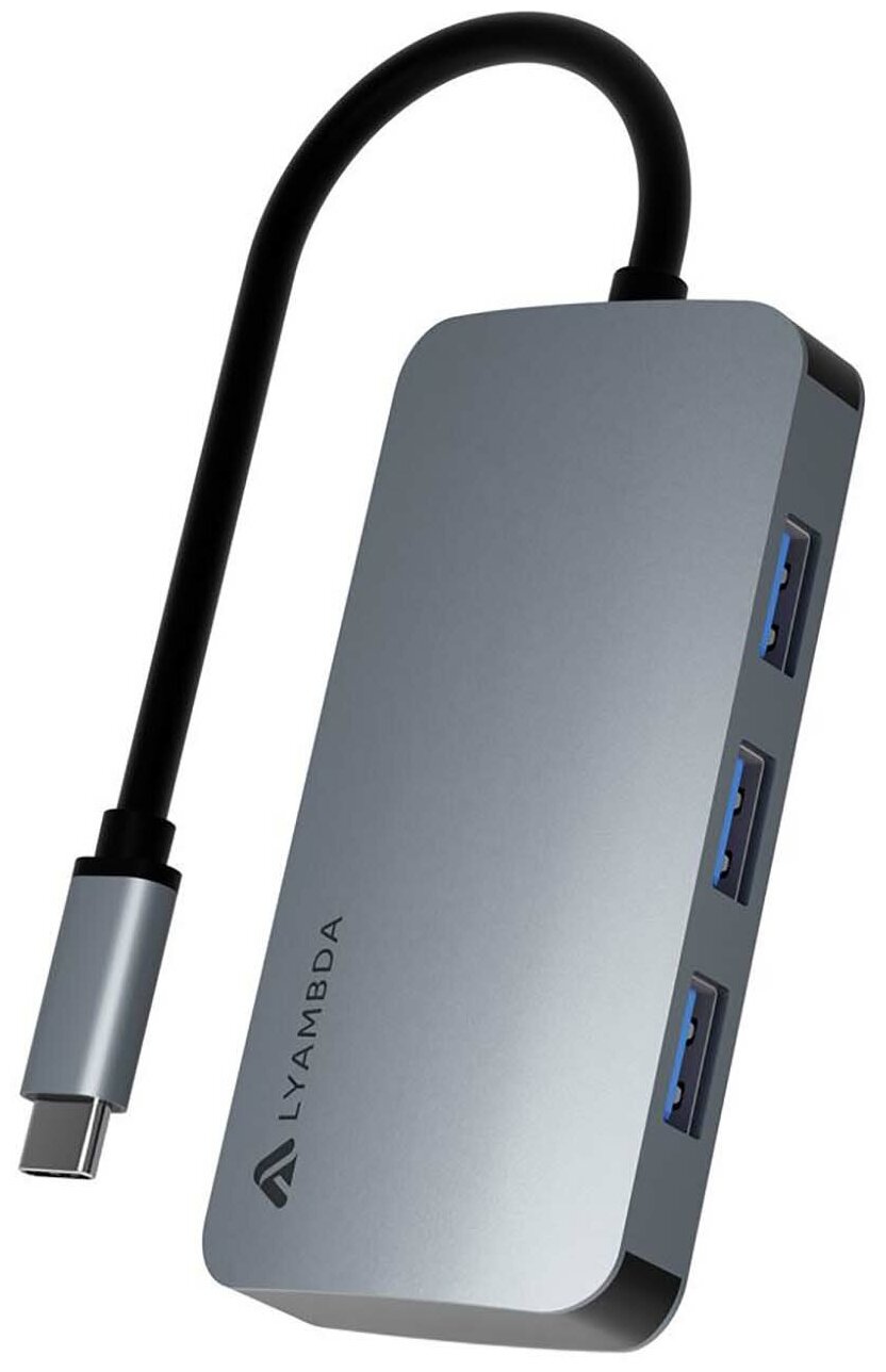 USB-хаб Lyambda LC118 Type-C (4xUSB 3.0, USB Type-C), Серый LC118