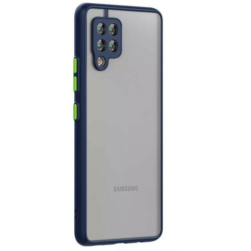 Накладка пластиковая матовая для Samsung Galaxy A12 A125 / Samsung Galaxy M12 с силиконовой окантовкой синяя накладка силиконовая silicone cover для samsung galaxy a12 a125 samsung galaxy m12 синяя