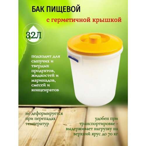 Бак пищевой с крышкой 32л диаметр горловины 355мм 2748₽
