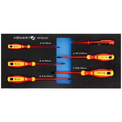 HOEGERT Набор диэлектрических отверток 1000V и индикатор напряжения 6 шт, ложемент EVA hoegert набор отверток плоских 7 шт ложемент eva