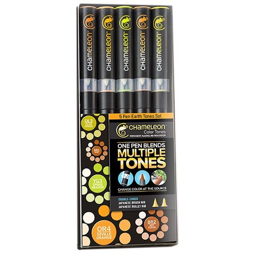 Chameleon Набор маркеров Chameleon Color Tones Pen Packs Earth Tones, CT0503, черный, 5 шт.
