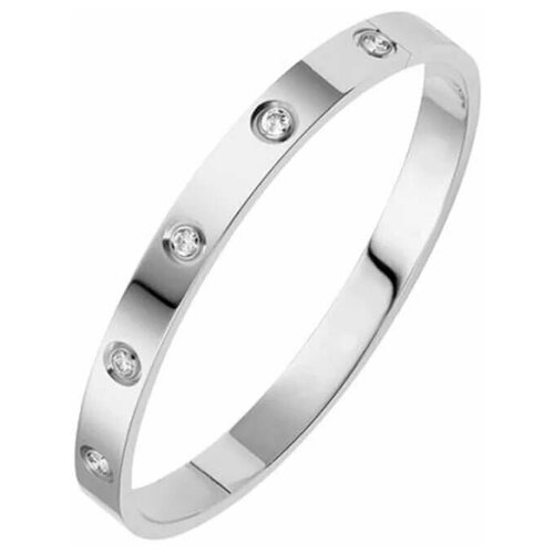 Жесткий браслет, искусственный камень, размер 18 см, серебряный