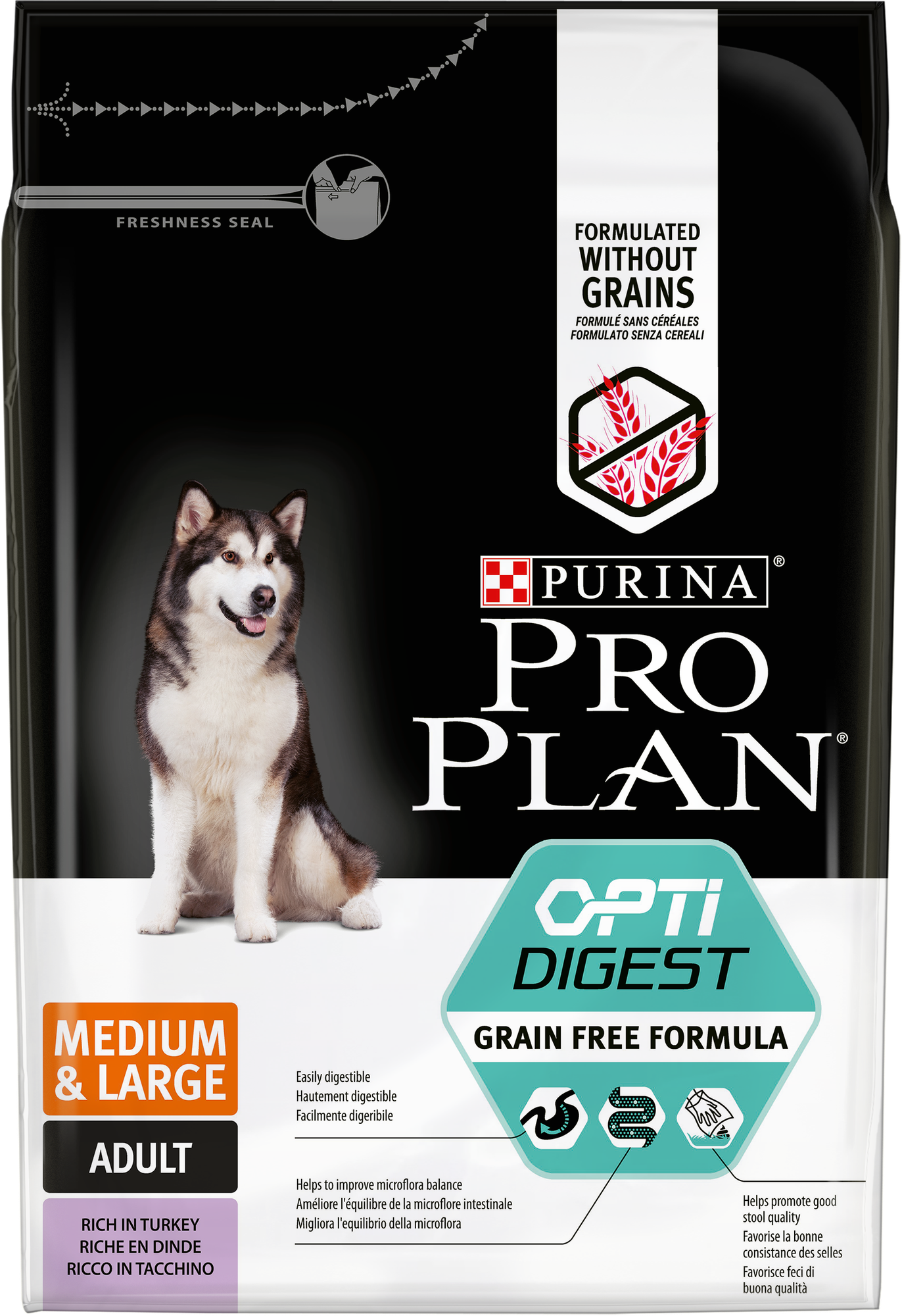 Сухой корм Pro Plan Grain Free Formula (беззерновой) для взрослых собак средних и крупных пород с чувствительным пищеварением, индейка, 2,5 кг