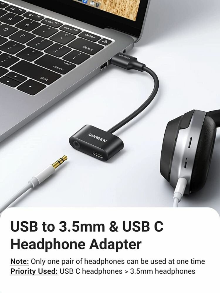 Конвертер UGREEN 80897 USB Audio Converter USB-A to USB-C с разъемом 3.5mm Headphone Jack, чер - фото №2