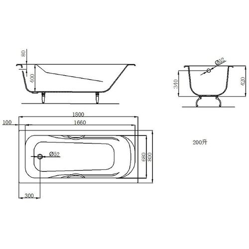 Чугунная ванна Castalia Venera 180x80x42 с ручками