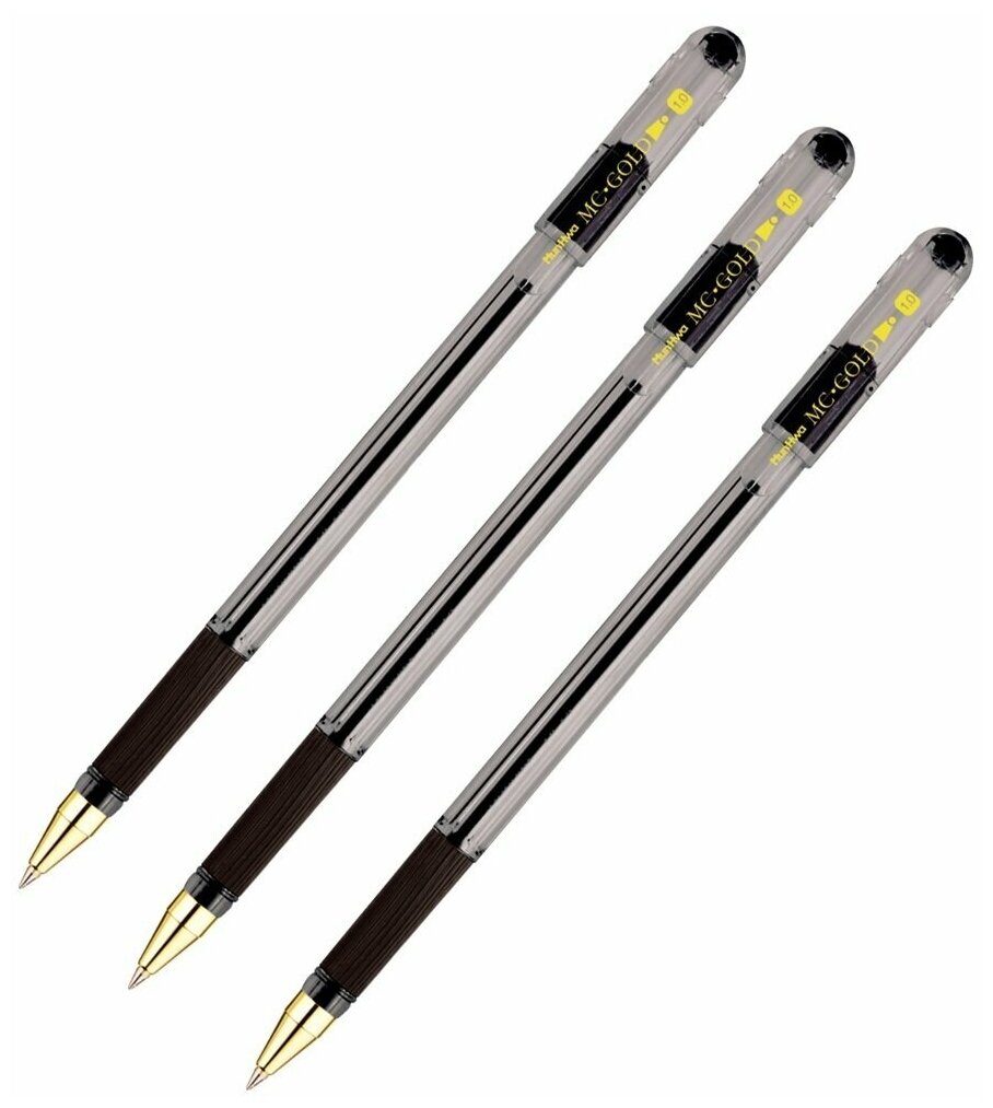 Ручка шариковая MunHwa "MC Gold" черная, 1,0 мм, грип (3 штуки)