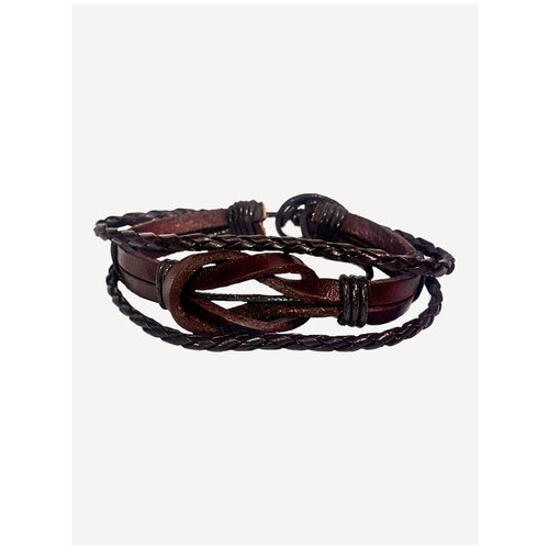 Комплект браслетов, металл, 1 шт., размер 32 см, диаметр 9 см, коричневый мужской кожаный браслет плетёный многослойный чёрный