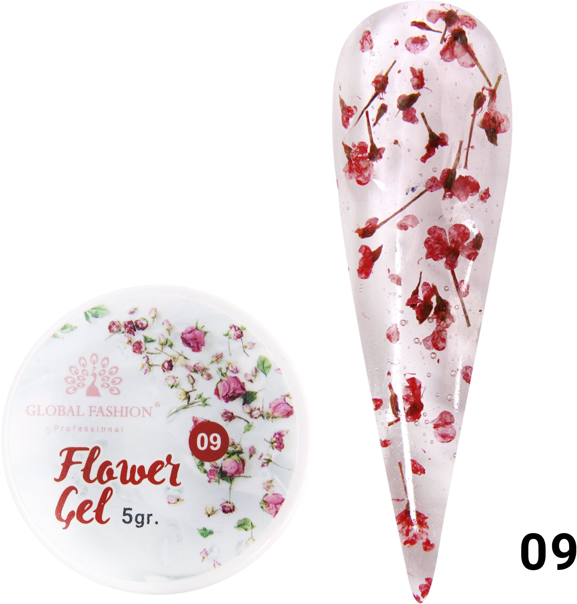 Global Fashion Гель для дизайна ногтей с сухоцветами / сухоцветы для ногтей, Flower Gel, 5 гр 09