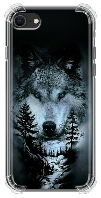 Дизайнерский силиконовый с усиленными углами чехол для Айфон 7 / Айфон SE 2020 Лесной волк