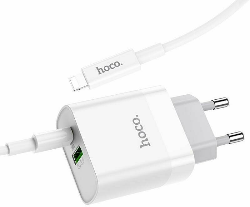 Сетевое зарядное устройство USB Hoco C80A (3.1A/QC 3.0/порт USB-C PD/кабель USB-C-Lightning) <белый>