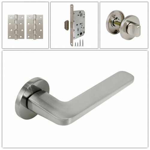 Комплект ручек для дверей Adden Bau ELIT_S-487_NICKEL_MAGWC, никель (ручка + завертка WC + магнитный замок + 2 универсальные петли)