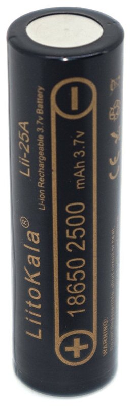 Аккумулятор 18650 Liitokala Lii-25A, незащищенный, 2500mAh 3.7V, Li-Ion, 1шт.