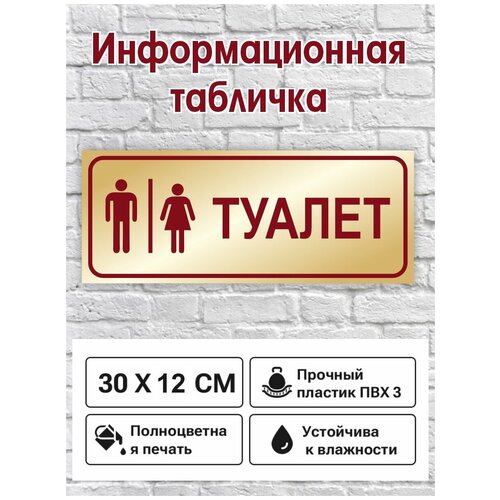 информационная табличка туалет 300х120 мм Информационная табличка Туалет, 300х120 мм