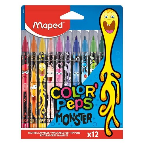 Фломастеры MAPED COLOR PEP'S Monster 12 цветов смываемые вентилируемый колпачок, 3 шт