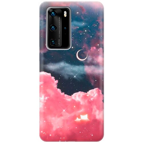 фото Ультратонкий силиконовый чехол-накладка для huawei p40 pro с принтом "месяц и розовые облака" gosso