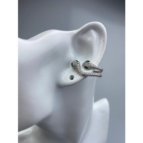 Серьги каффы , искусственный камень, серебряный