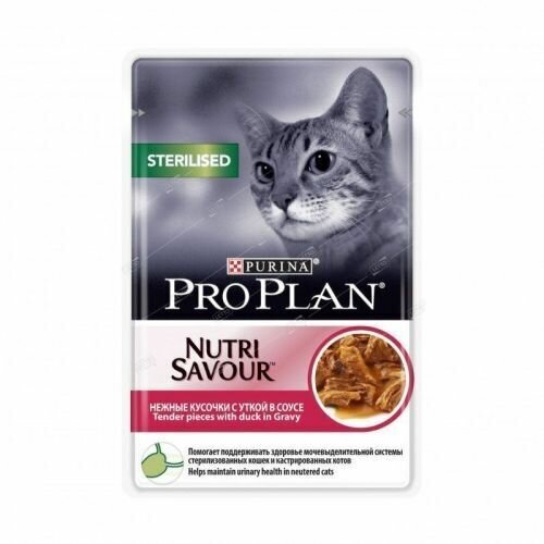 Purina PRO PLAN Влажный корм Pro Plan Nutri Savour для взрослых стерилизованных кошек и кастрированных котов, с уткой в соусе 85 г - фотография № 3