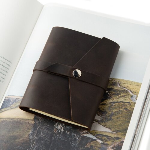 Кожаный блокнот на кольцах А6 Ptaho/Компактная тетрадь из натуральной кожи на магнитной кнопке со сменными блоками 10х15см