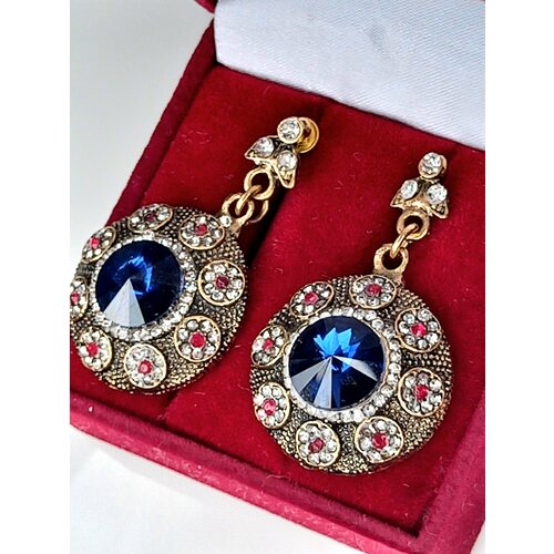 Серьги с подвесками , кристаллы Swarovski, размер 43 мм, бесцветный, синий