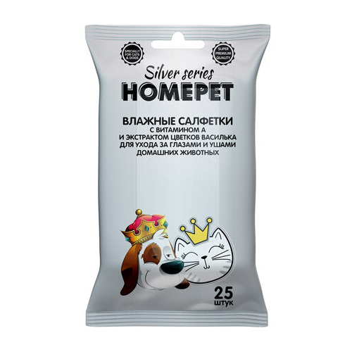 Влажные салфетки Homepet с витамином А и экстрактом цветков василька для ухода за глазами и ушами домашних животных