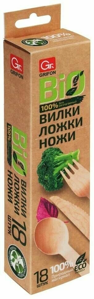 GRIFON Набор столовых приборов из дерева ЭКО, 18 предметов в уп