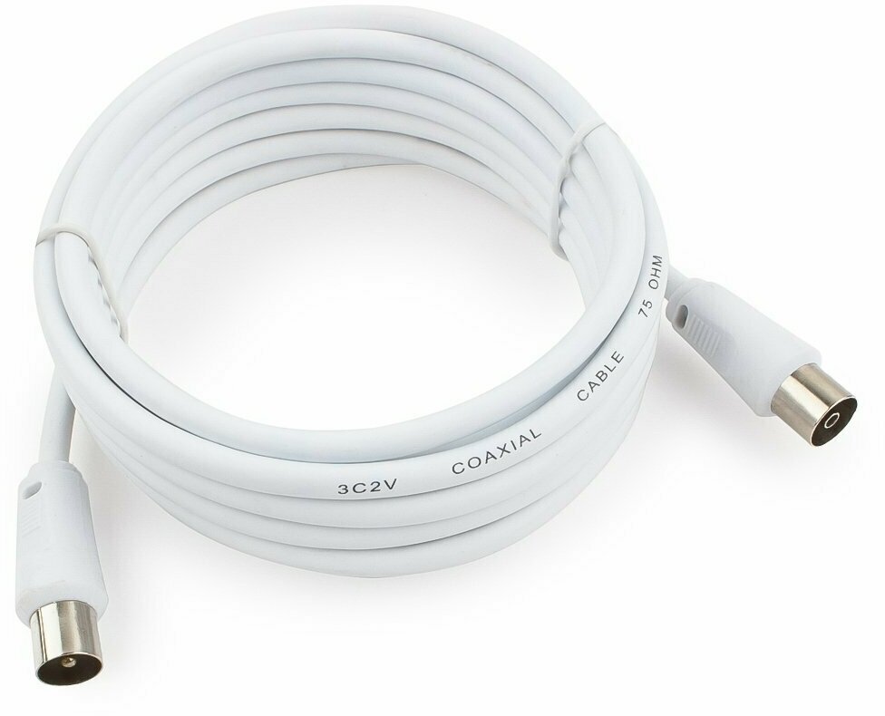 Набор из 3 штук Кабель телевизионный Cablexpert CCV-515-W-3M, Coaxial M/F, белый, 3 м