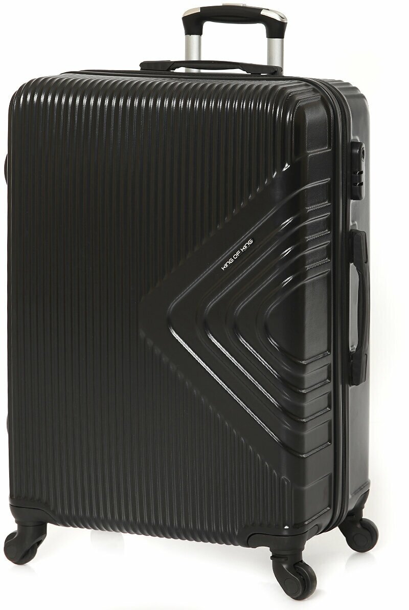 фото Чемодан пластиковый King NEW. цвет Черный, размер L (75см/90л) Съемные колеса