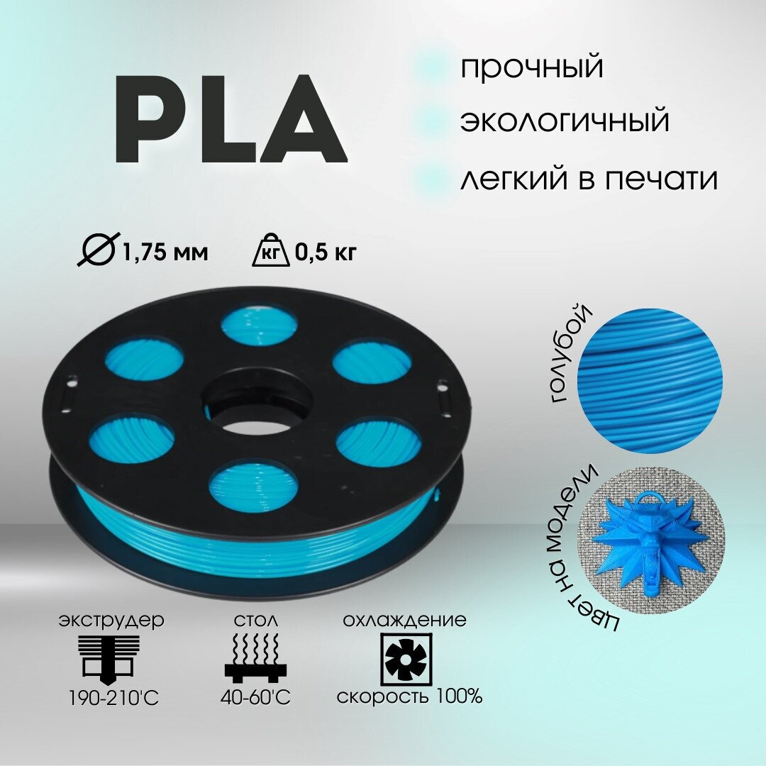 Голубой PLA пластик Bestfilament для 3D-принтеров 0.5 кг (1,75 мм)