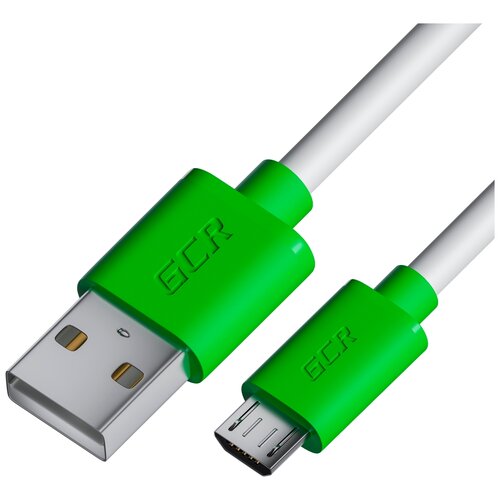 gcr кабель 1 5m microusb белый быстрая зарядка 28 24 awg gcr 53232 кабель greenconnect 1 5 м gcr 53232 Кабель GCR USB - microUSB (GCR-UA1U), 2 м, белый/зеленый