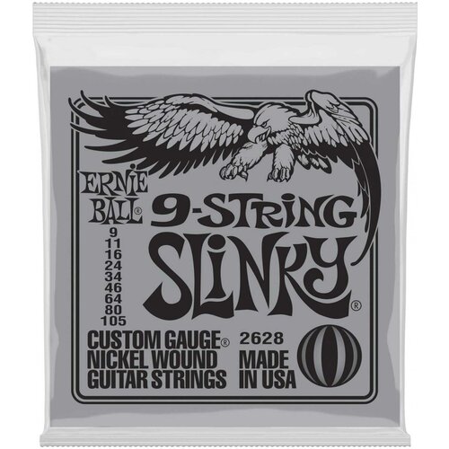 Струны для 9 струнной электрогитары ERNIE BALL 2628 Nickel Wound Slinky 9-105 струны для электрогитары ernie ball 2628