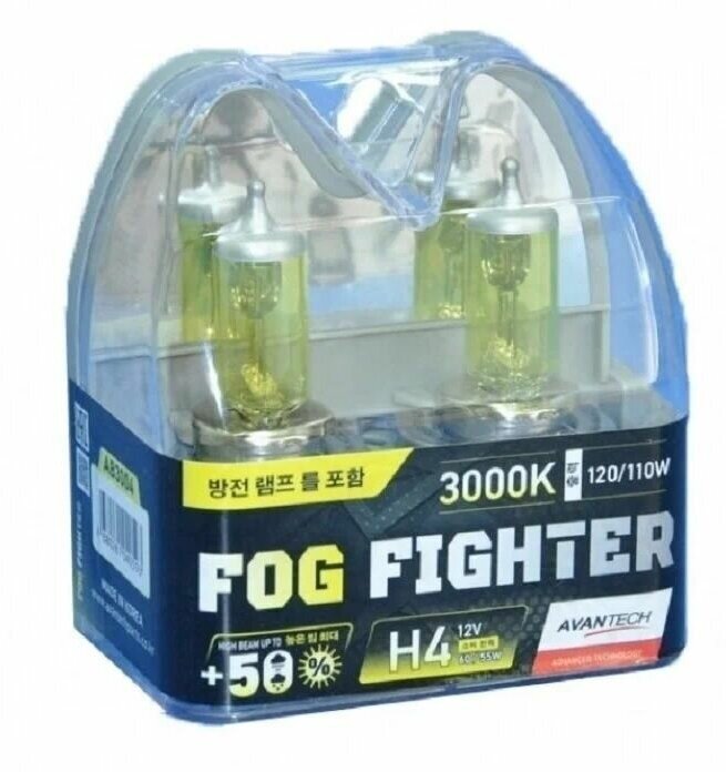 Лампа высокотемпературная FOG FIGHTER H4 12V 60/55W (120/110W) 3000K AB3004 AVANTECH 2 шт.