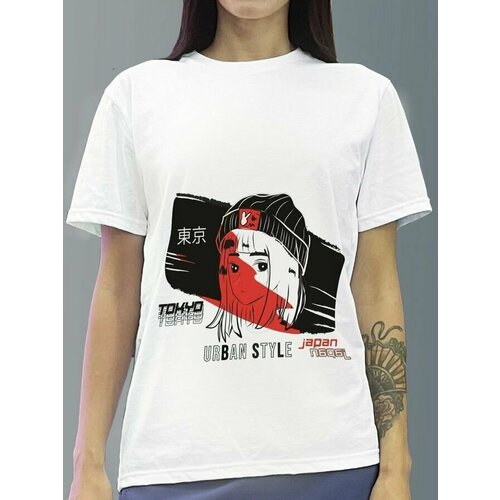 фото Футболка женская белая из хлопка с dtf принтом аниме девушка тян манга япония - 40129 будь на стиле