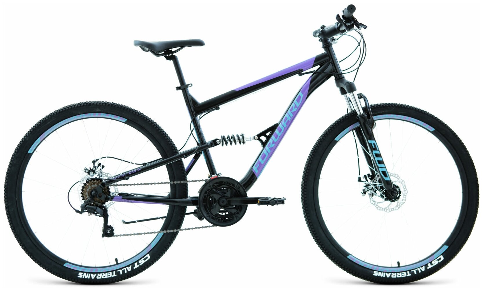 Велосипед горный FORWARD RAPTOR 2.0 DISK 2022г. рама 18 черный/фиолетовый колеса 27.5"