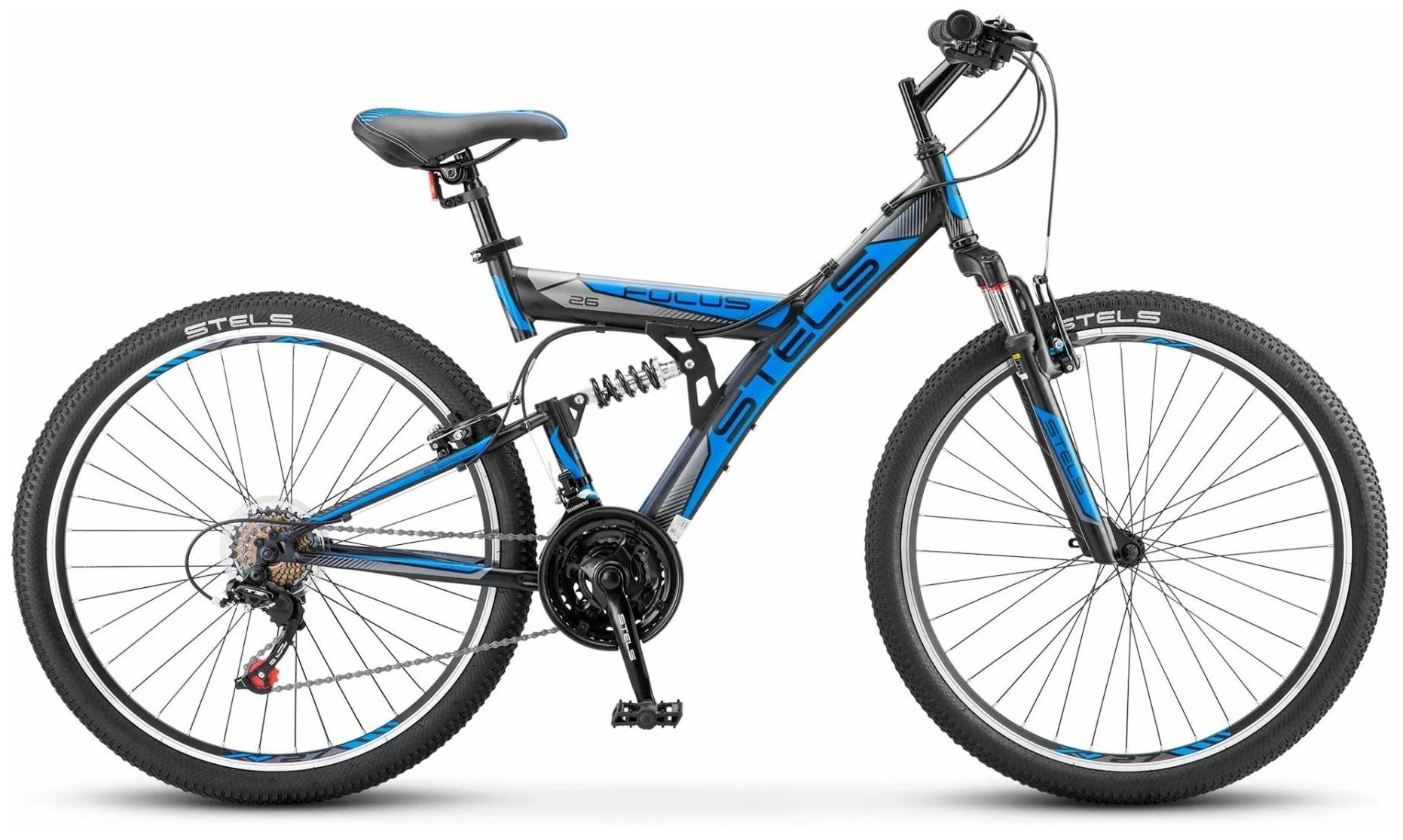 Велосипед STELS Двухподвесный Focus V 26" 18-sp V030 18" Тёмно-синий/синий цвет