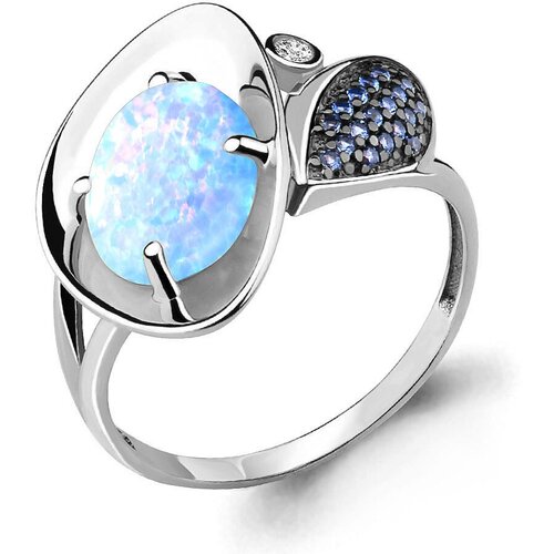 фото Серебряное кольцо aquamarine а6599397б с фианитом, опалом, гидротермальным сапфиром и миксом камней, размер 17 diamant-online