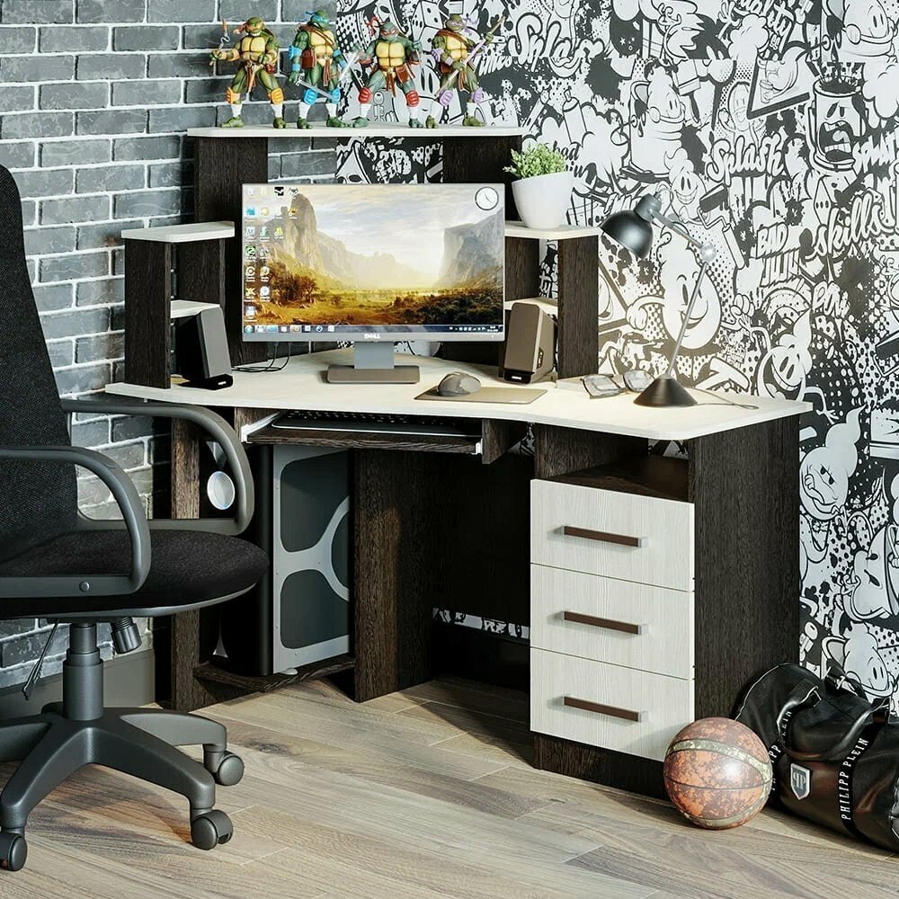 BTS компьютерный стол Каспер, угол: слева, ШхГхВ: 130х80х130 см, цвет: венге/лоредо