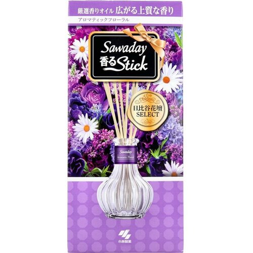 Натуральный аромадиффузор для дома KOBAYASHI Sawaday Stick Parfum Aromatic Floral, с цветочно-цитрусовым ароматом, стеклянный флакон 70мл,