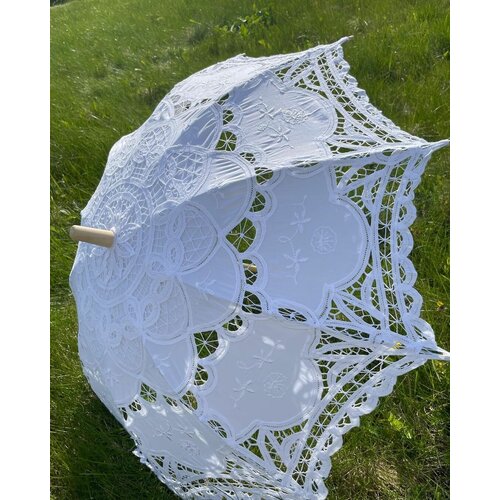 женский кружевной зонт в западном стиле свадебный зонтик с цветочным кружевом ручное открытие зонтик с оборками романтичная отделка Зонт-трость белый