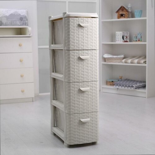 Комод узкий 4-х секционный Ротанг цвет белый 5446₽