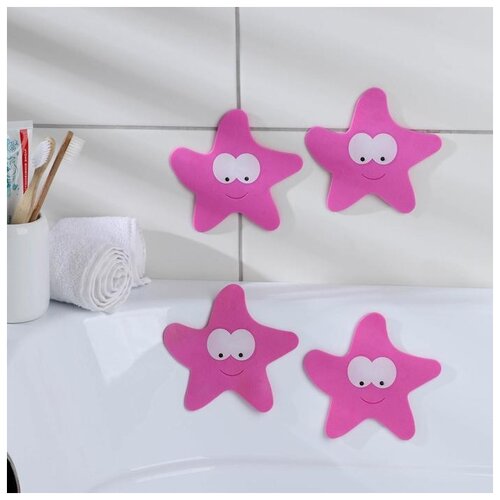 фото Набор мини-ковриков для ванны «звёзда», 12?13 см, 4 шт, цвет микс доляна