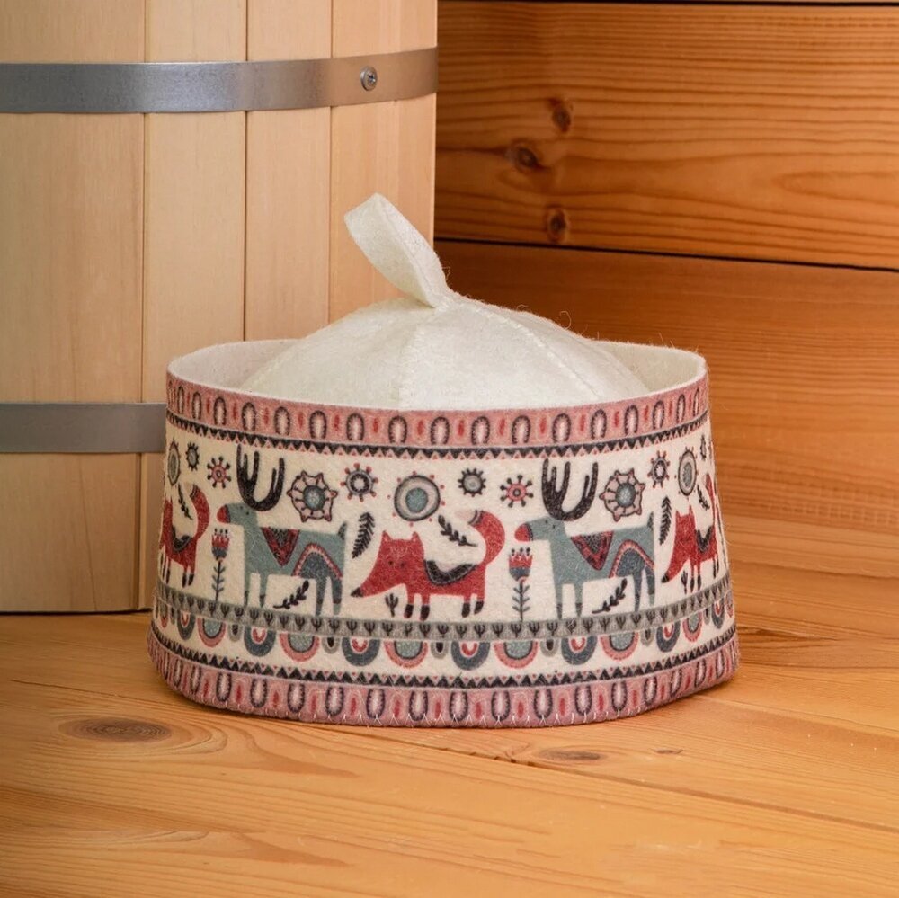 Шапка для бани Невский банщик Лисы-Лоси, фетровая, цвет: белый