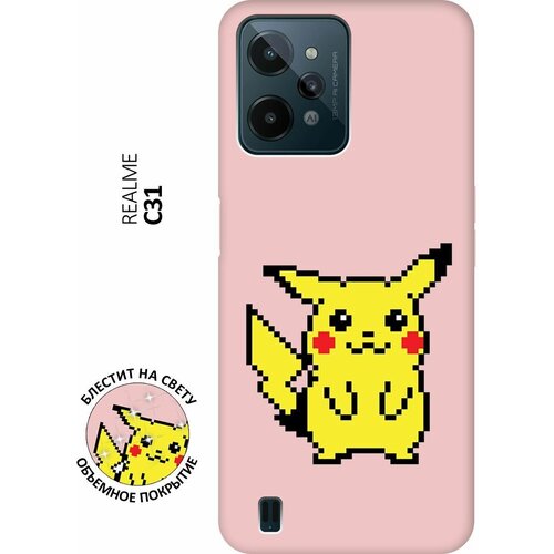 Силиконовый чехол на realme C31, Рилми С31 Silky Touch Premium с принтом Pixel Pikachu розовый силиконовый чехол на realme c31 рилми с31 silky touch premium с принтом it s cold розовый