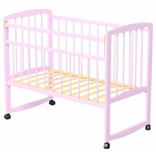 Детская кроватка Зайка колесо-качалка розовый