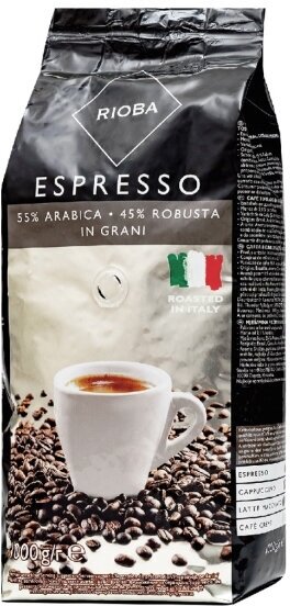 Кофе в зернах RIOBA Silver Espresso (Зерновой Кофе Риоба Силвер Эспрессо) 55% арабика и 45% робуста, 1 кг