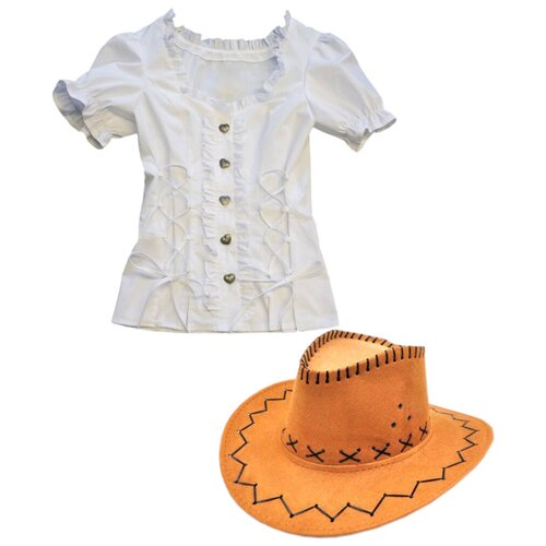 Женский костюм ковбоя (белая рубашка и шляпа) (4743), 44. карнавальный костюм взрослый ковбойка шляпа фетр 777 42а набор 1 8705 jeanees 6020 44